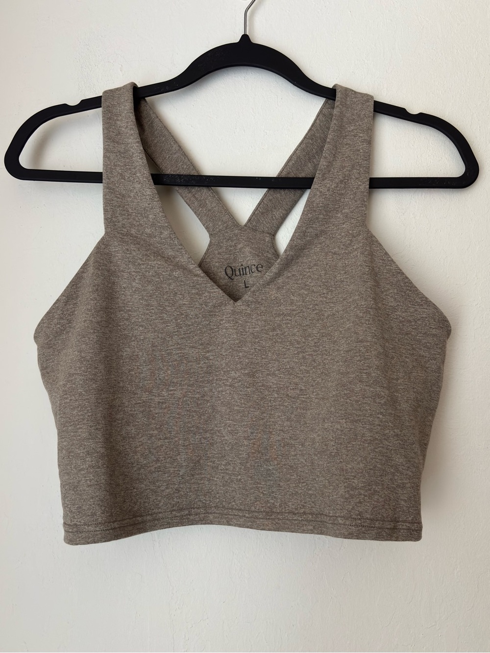 Quince Ultra-Soft V-Neck Cropped Tank in Heather Tan Size Large Active Lounge